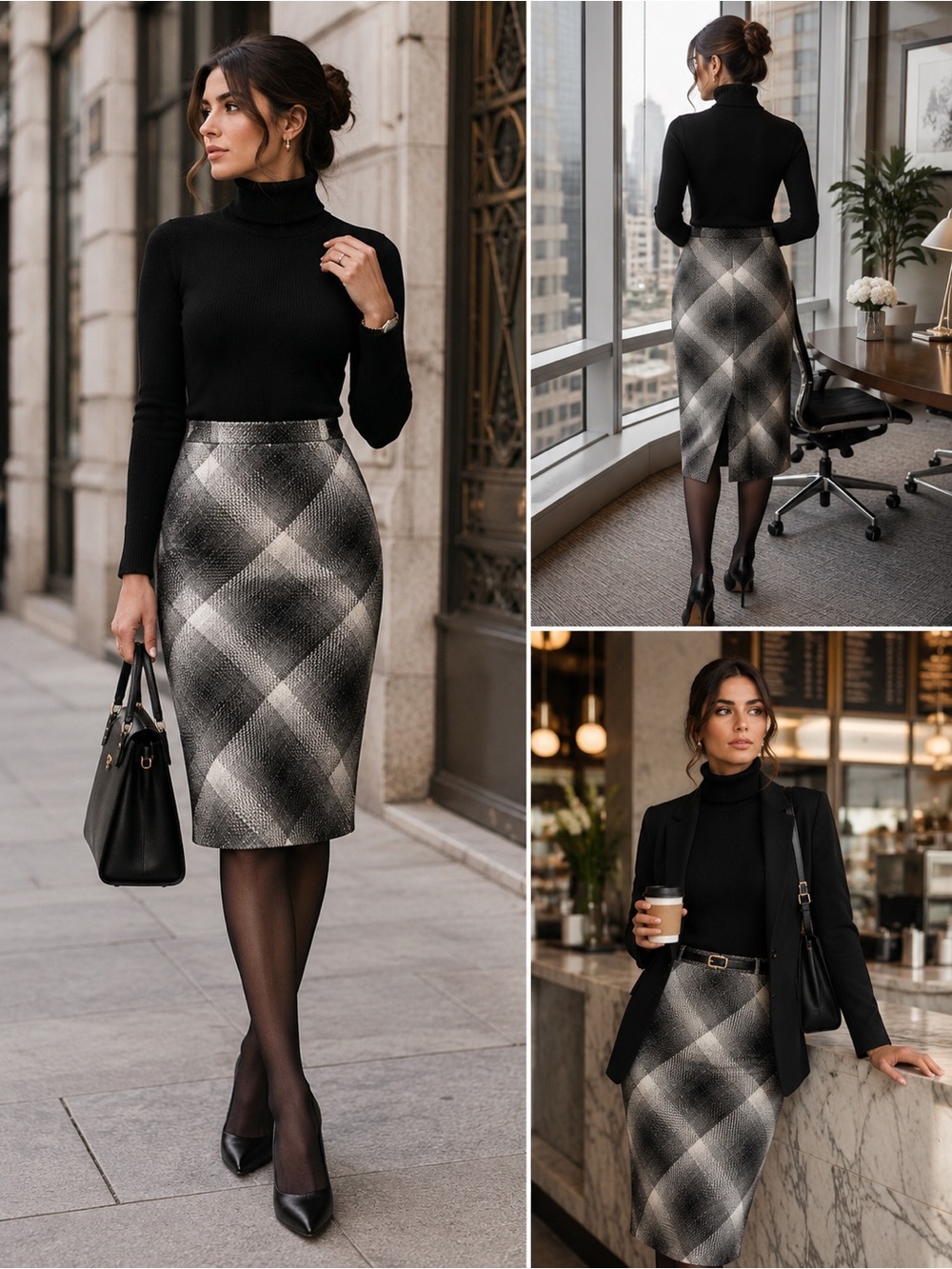 East 5th Geometric Plaid Pencil Skirt Size 6 Lined